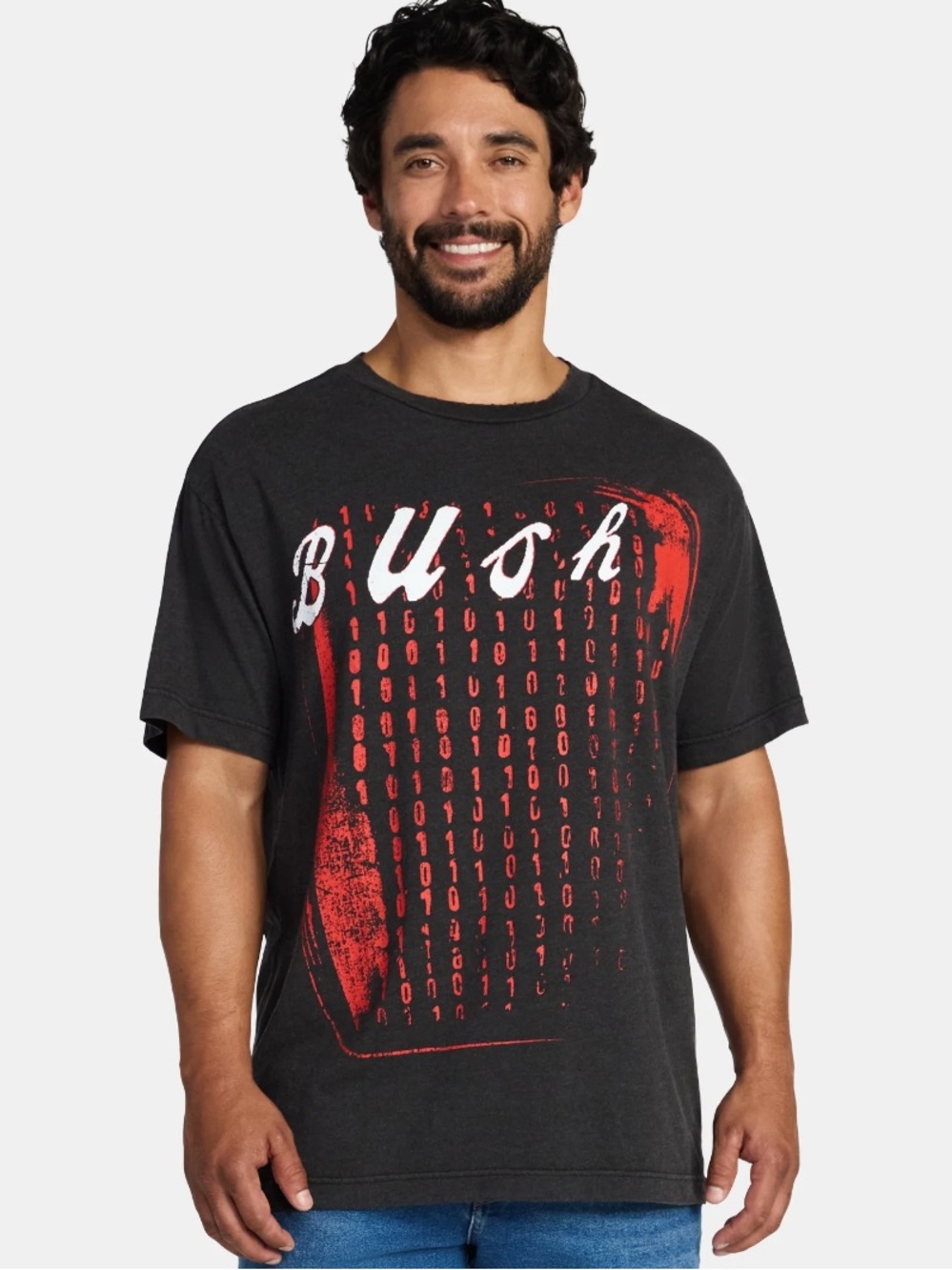 Men's Black Short-Sleeve Graphic Tee with Red Print, 90’s Rock Band